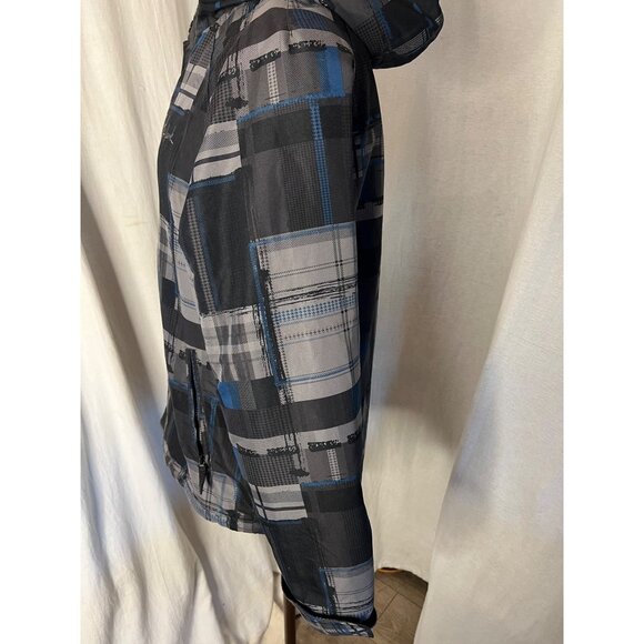 Tony, Hawk jacket medium plaid blue black hooded full-zip-pocket-under arm - Picture 3 of 16